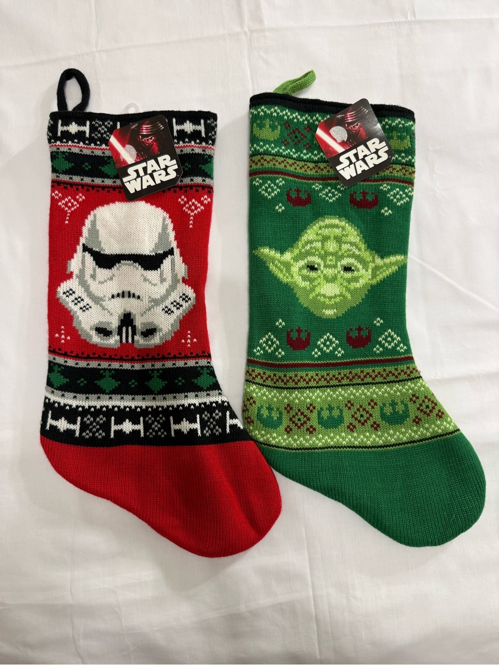 Pair Of Star Wars Holiday Knit Stockings - Yoda & Stormtrooper 2015 Disney NWT